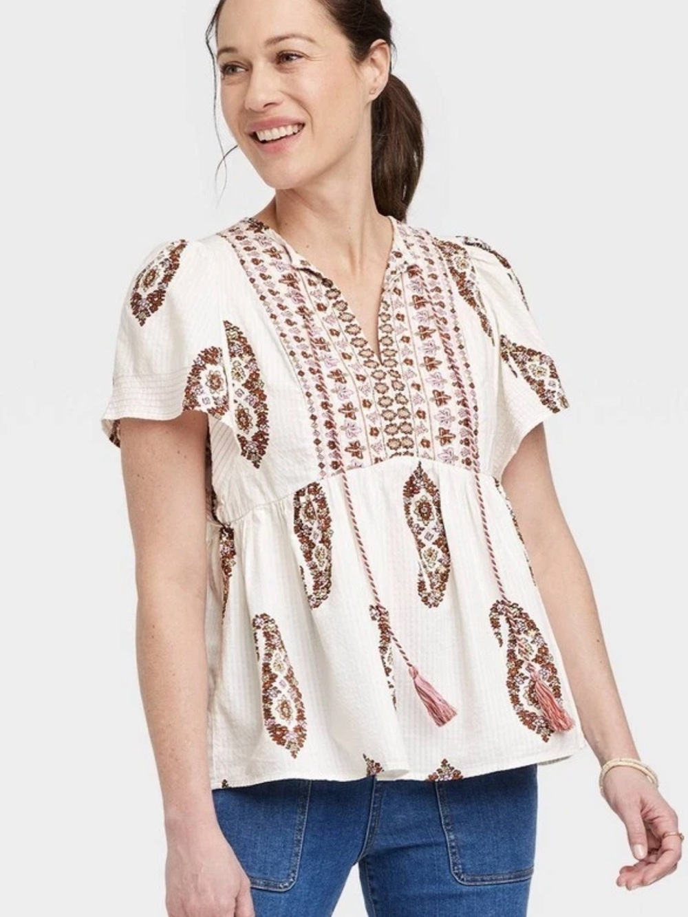NWT Knox Rose Boho Short Sleeve Blouse Size XL